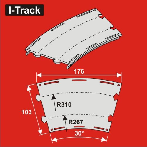 I-Track Curved Double-track,R 267/310mm,W.103mm,30°, 6pcs (HCT9726D)