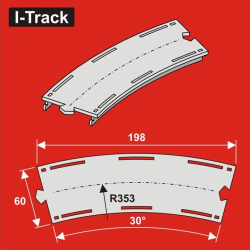 I-Track Curved Single-track, R396m,W.60mm,30°, 6pcs (HCT9738)