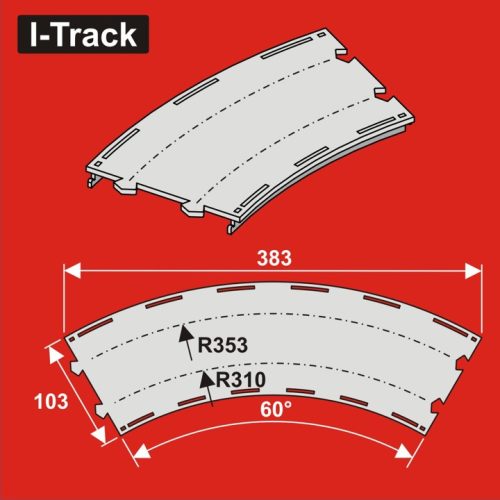 I-Track Curved Double-track,R353/396mm,W.103mm,60°, 3pcs (HCT9738D)