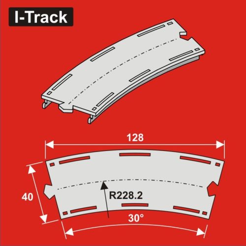 I-Track Single-track curved segment,R228,2mm30°,W. 40,6pcs (HCT9977)