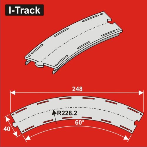 I-Track Single-track curved segm.,R228,2mm,60°,W. 40,3pcs (HCT9982)