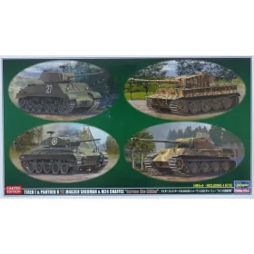   Hasegawa 30035 Tiger I/Panther G Vs. M4A3E8 Sherman/M24 "Across the Rhine" Limited Edition Including 4 kits 1/72 harckocsi makett