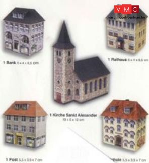 Heki 11001 Bank, városháza, posta, iskola és templom kartonból (N)