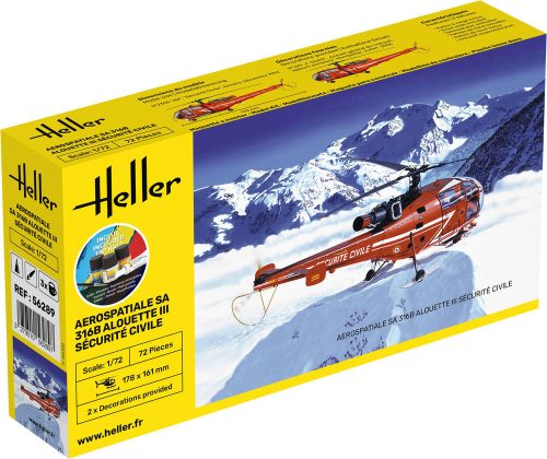 Heller 56289 STARTER KIT Alouette III Sécurité Civile (1/72)