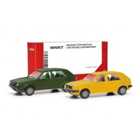   Herpa 012195-010 Minikit: Volkswagen Golf II, 4-ajtós, 2 db - zöld és sárga színben (H0)