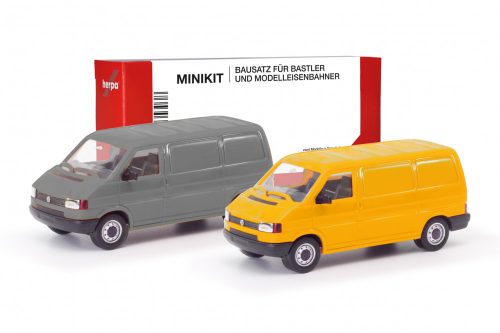 Herpa 012386-004 MiniKit: Volkswagen Transporter T4, dobozos, 2 db - szürke és sárga színben (H0)