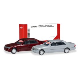   Herpa 012751-004 Minikit: Mercedes-Benz S-Klasse (W140), 2 db - ezüst és bordó (H0) - Építőkészlet