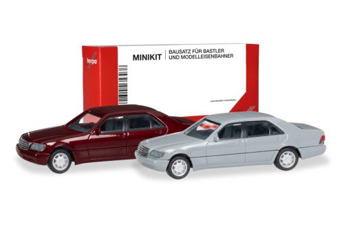 Herpa 012751-004 Minikit: Mercedes-Benz S-Klasse (W140), 2 db - ezüst és bordó (H0) - Építőkészlet