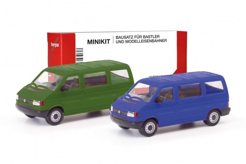 Herpa 012805-002 MiniKi: Volkswagen Transporter T4 Bus, 2 db - zöld és kék színben (H0)
