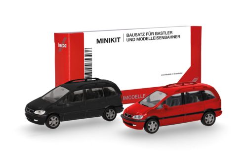 Herpa 013932-002 Minikit: Opel Zafira, 2 db - fekete és piros (H0) - Építőkészlet