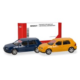   Herpa 013956-002 Minikit: Volkswagen Golf IV, 4-ajtós, 2 db (kék/sárga) (H0) - Építőkészlet