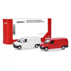   Herpa 014229-002 Minikit: Mercedes-Benz Vito dobozos 2010, 2 db - piros és fehér (H0) - Építőkészlet