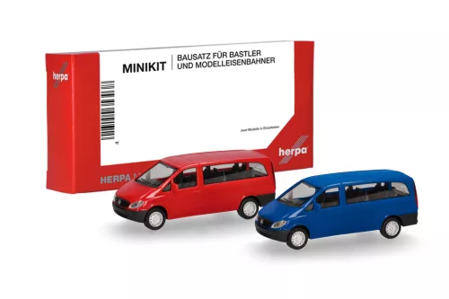 Herpa 014236 Minikit: Mercedes-Benz Vito busz 2003, piros/kék, 2 db (H0) - Építőkészlet