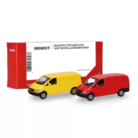   Herpa 014243-002 Minikit: Mercedes-Benz Vito dobozos 2002, 2 db - sárga és piros (H0) - Építőkészlet