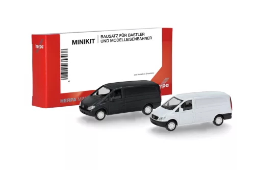 Herpa 014243 Minikit: Mercedes-Benz Vito 2003 dobozos, fehér/fekete, 2 db (H0) - Építőkészlet