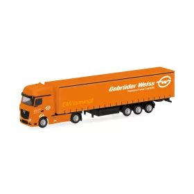   Herpa 066891 Mercedes-Benz Actros Gigaspace nyergesvontató, ponyvás félpótkocsival - Gebrüder Weiss (N)