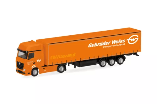 Herpa 066891 Mercedes-Benz Actros Gigaspace nyergesvontató, ponyvás félpótkocsival - Gebrüder Weiss (N)