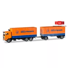   Herpa 071321 Volvo F10 ponyvás teherautó pótkocsival, Deutrans (1:50)