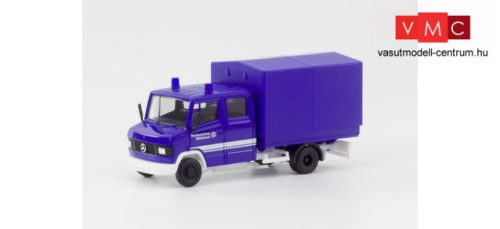 Herpa 094801 Mercedes-Benz T2 duplakabinos platós/ponyvás teherautó, THW (H0)