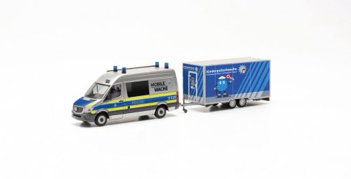 Herpa 097536 Mercedes-Benz Sprinter 2013 félbusz, utánfutóval - Polizei (H0)