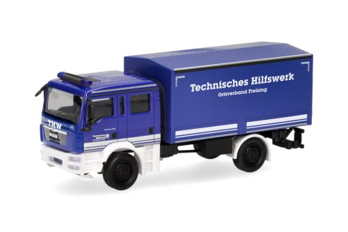 Herpa 098311 MAN TGM MZKW ponyvás teherautó - THW Freising (H0)