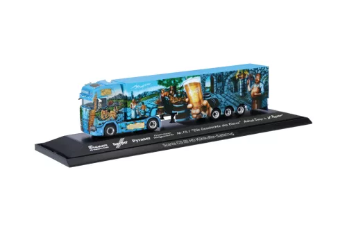 Herpa 122368 Scania CS 20 HD nyergesvontató, hűtődobozos félpótkocsival - Herpa Weltgeschichte 15.1, Die Geschichte des Bieres, PB Transporte (H0) - PC