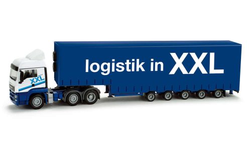Herpa 158510 MAN TGS LX nyergesvontató, volume ponyvás félpótkocsival - XXL Logistik (H0)