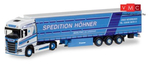 Herpa 308458 Scania CS HD nyergesvontató, ponyvás félpótkocsival - Höhner (H0)