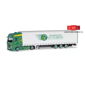   Herpa 309684 Mercedes-Benz Actros Gigaspace nyergesvontató, Lowliner félpótkocsival - Leo Robertz (H0)