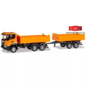   Herpa 309738 Scania CG 17 6x6 billencs, tandem-pótkocsival, kommunálsárga (H0)