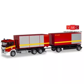 Herpa 310017 Scania CG 17 legördíthető konténerszállító tűzoltó teherautó - Feuerwehr