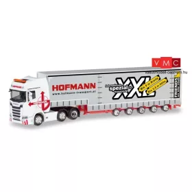 Herpa 310109 Scania CS 20 HD 6x2 nyergesvontató, ponyvás Volumen félpótkocsival - Hofmann (