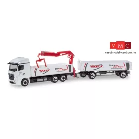 Herpa 310444 Mercedes-Benz Actros StreamSpace 2.5 platós teherautó rakodódaruval, pótkocsiv