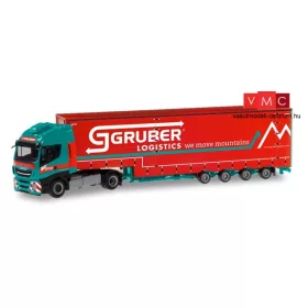 Herpa 301512 Iveco Stralis XP nyergesvontató, Volumenponyvás félpótkocsival - Gruber Logist