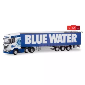 Herpa 310659 Scania CS 20 HD 6×2 nyergesvontató, ponyvás félpótkocsival - Blue Water (DK) 