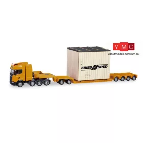 Herpa 310864 Scania CS nyergesvontató, süllyesztett félpótkocsival, faláda rakománnyal - 