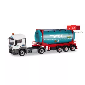 Herpa 311021 MAN TGS LX Euro 6c nyergesvontató, tartálykonténerszállító félpótkocsival 