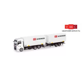 Herpa 311052 MAN TGX XXL Euro 6c csereszekrényszállító teherautó, tandempótkocsival - DB 