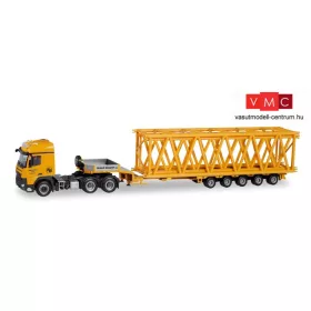 Herpa 311076 Mercedes-Benz Arocs L 6x4 nyergesvontató, platós félpótkocsival, rácsszerkeze
