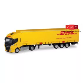 Herpa 311151 Iveco Stralis XP nyergesvontató, ponyvás félpótkocsival - DHL (H0)