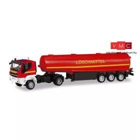   Herpa 311328 Iveco Trakker 4x4 nyergesvontató, tűzoltó tartályfélpótkocsival - Feuerwehr Löschmittel (H0)