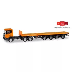   Herpa 311403 Scania CG 17 XT 6x4 nyergesvontató, Teletrailer-félpótkocsival, kommunálsárga színben (H0)