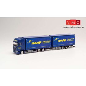 Herpa 312028 Scania CS20 HD ponyvás teherautó tandem pótkocsival - Haaf Spedition (Rheinland