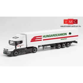Herpa 312080 Scania csőrös nyergesvontató, ponyvás félpótkocsival - Hungarocamion (H0)