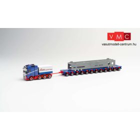 Herpa 312158 Volvo FH16 GL ponyvás nehéztehervontató, speciális sokkerekű pótkocsival - R