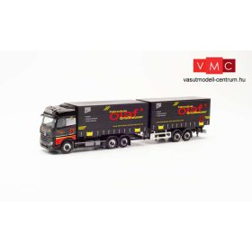 Herpa 312240 Mercedes-Benz Actros 2011 BiSp ponyvás teherautó, tandem-pótkocsival - Fahrschu