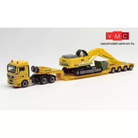  Herpa 312301 MAN TGX XLX nyergesvontató, munkagépszállító félpótkocsival, lánctalpas Liebherr 954 markológéppel - Leonhard Weiss (H0)