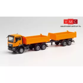   Herpa 312370 MAN TGX NN billencs, tandem-pótkocsival, kommunálsárga színben (H0)
