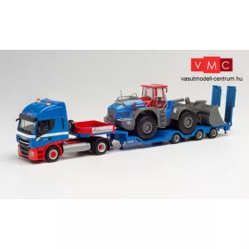   Herpa 312851 Iveco Stralis NP nyergesvontató, munkagépszállító félpótkocsival, Liebherr homlokrakodóval, Riwatrans (H0)