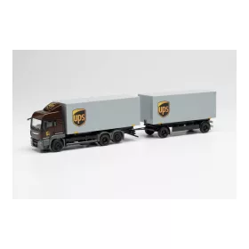   Herpa 313667 MAN TGS LX E6 teherautó dobozos cserefelépítménnyel, pótkocsival - UPS (H0)